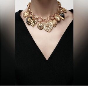 Zara Gold and Black Heart Necklace